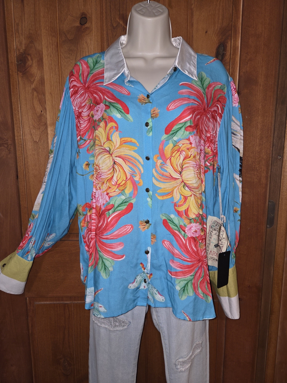 Aratta Silent Journey Button-Down Shirt with Floral Blooms And Bird‎ Print